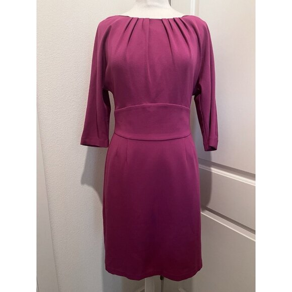 Trina Turk Sarafina Sheath Dress Pleated Crew Neck Orchid Size 10 Knee Length - Picture 1 of 12